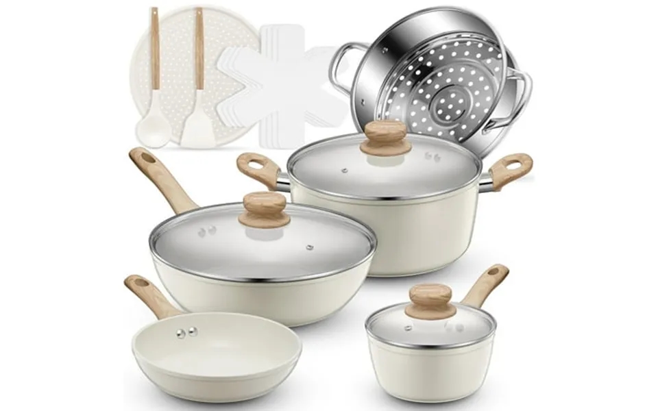 Fohere 15 Pcs Pots And Pans Set Non-stick Ceramic Cookware Sets Kitchen Induction Cooking Set With Pizza Pan Food Steame