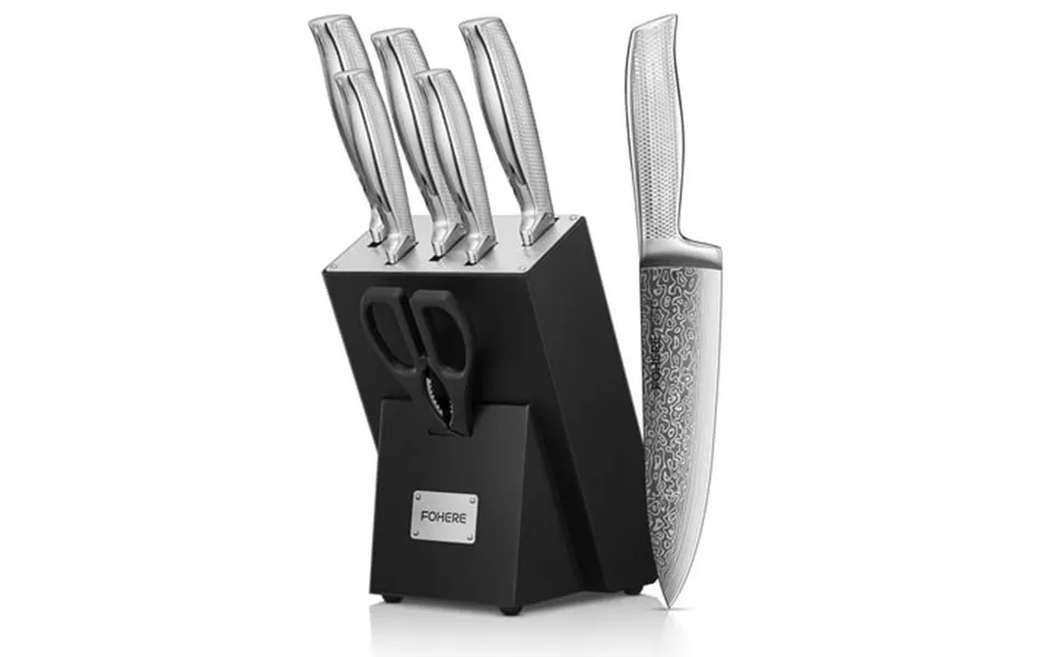 Fohere 7-piece Kitchen Knife Set With Sharpener Unique Waved Pattern & Stainless Steel Handle