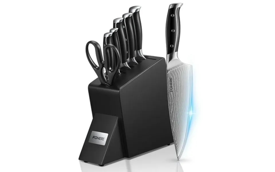 Fohere Knife Set 7 Pcs Damascus Steel Knives Set With Wooden Block Super Sharp Japanese Knife