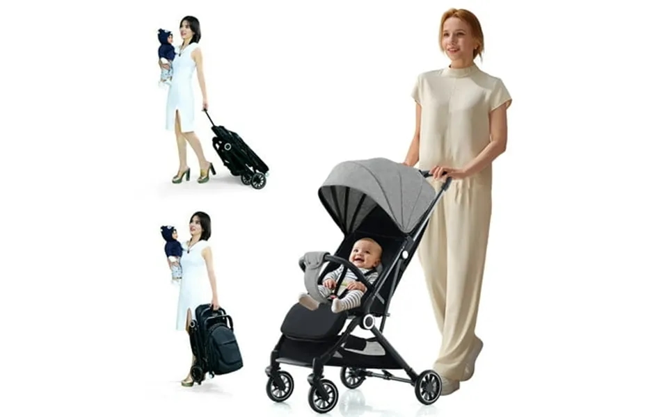 Foldable Baby Stroller Travel Stroller With 5-point Harness Adjustable Backrest Canopy Storage Basket Gray