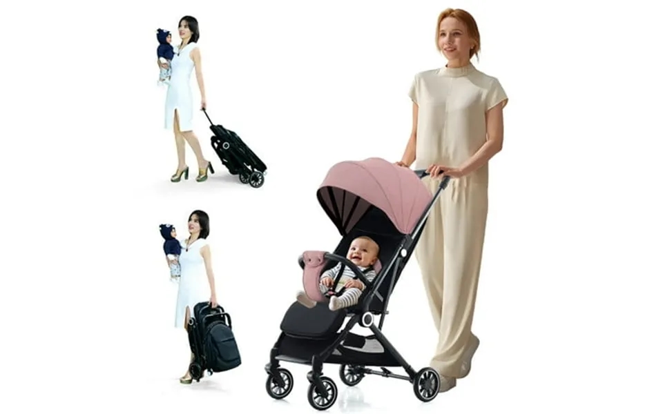 Foldable Baby Stroller Travel Stroller With 5-point Harness Adjustable Backrest Canopy Storage Basket Pink