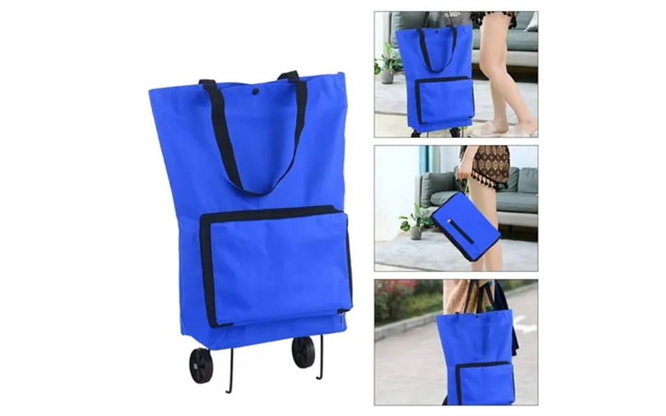 Foldable Shopping Trolley Bag With Wheels Collapsible Shopping Cart Reusable Foldable Grocery Bags Travel Bag Blue