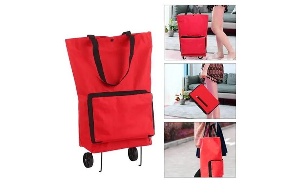 Foldable Shopping Trolley Bag With Wheels Collapsible Shopping Cart Reusable Foldable Grocery Bags Travel Bag Red