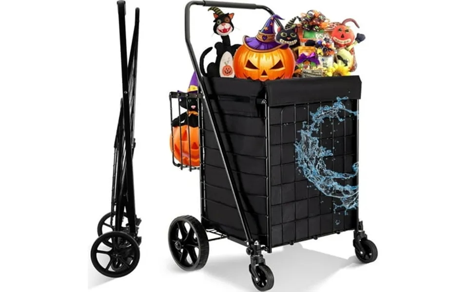 Folding Shopping Cart Utility Trolley With Removable Basket And Swivel Wheels Black