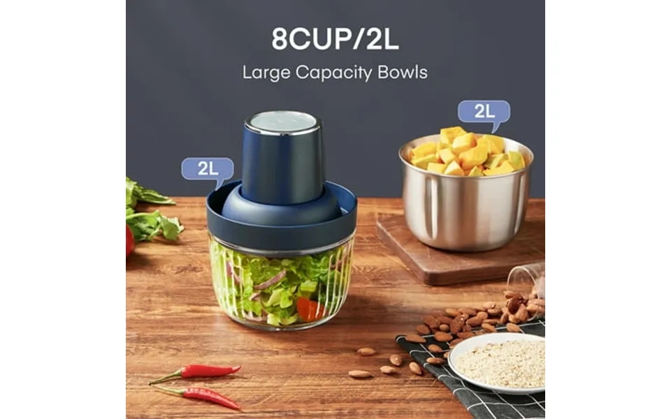 Food Processor Electric Meat Grinder & Powerful 300w Food Chopper With Two Bowls 7 Cup 8 Cup & 2 Bi-level Blades For Nut