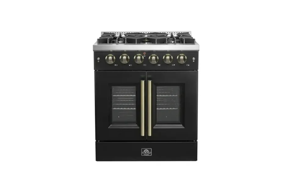 Forno Galiano 30-inch French Door Gas Range Black And Antique Brass Design 5 Sealed Burners 68 000 Btu 4