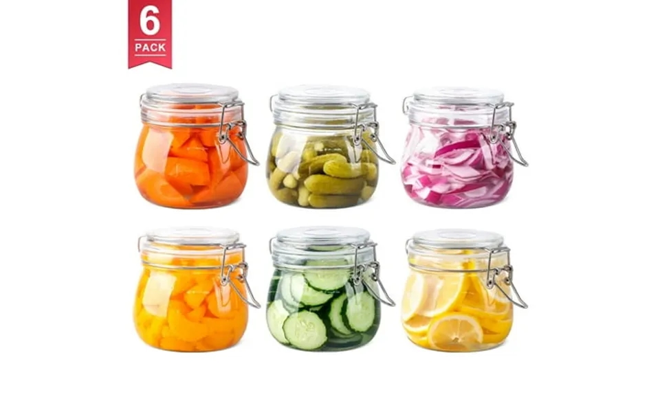 Foukus Glass Jars With Airtight Lid 6 Pack 17oz Food Storage Containers With Lids Clear Round Canisters Spice Jars With