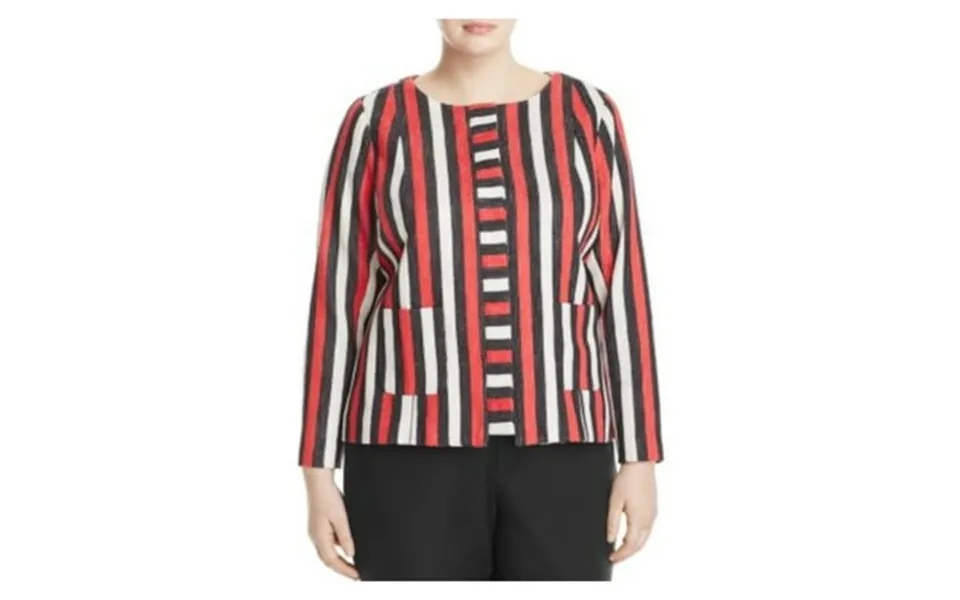Foxcroft Womens Red Pocketed Lined Striped Long Sleeve Wear To Work Button Down Jacket Plus 22w