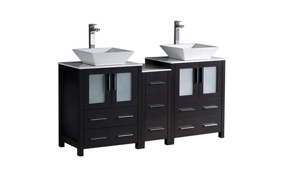 Fresca Torino 60 Espresso Double Bathroom Cabinets With Tops And Vessel Sinks