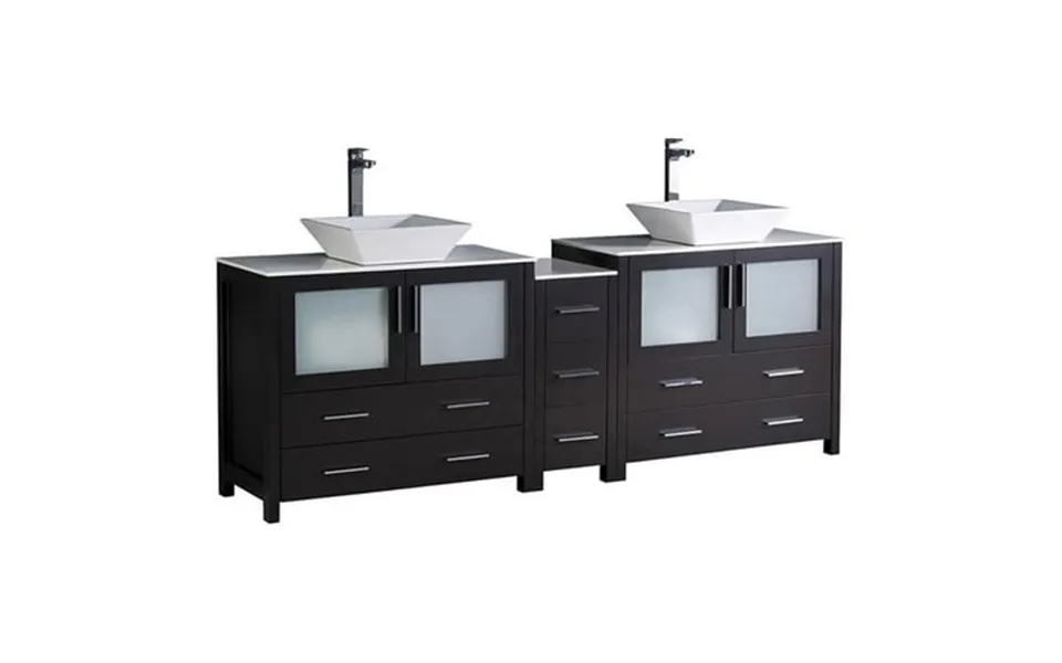 Fresca Torino 84 Espresso Double Bathroom Cabinets With Tops And Vessel Sinks