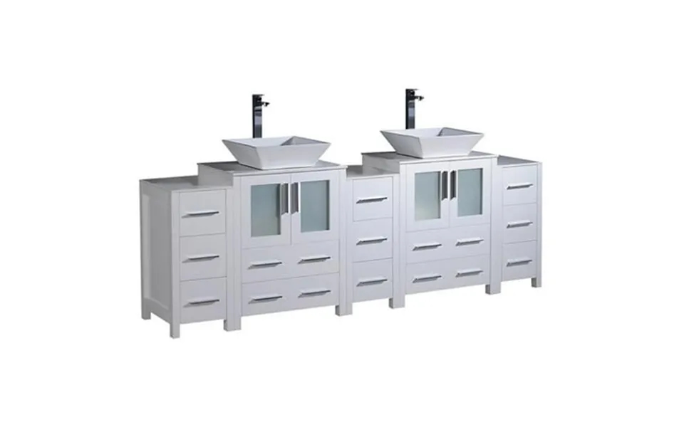 Fresca Torino 84 White Double Bathroom Cabinets With Tops And Vessel Sinks