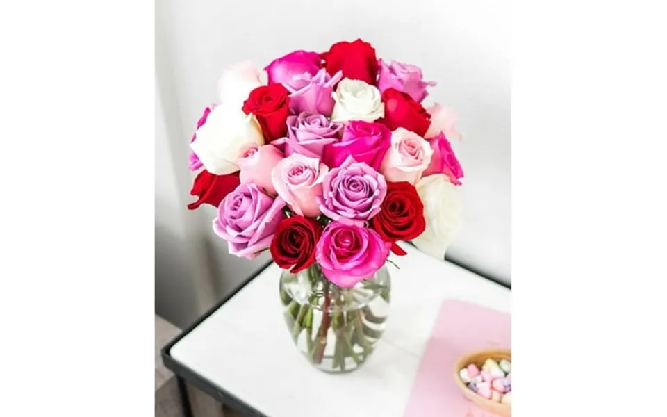 From You Flowers - 24 Red Pink Purple & White Roses Glass Vase