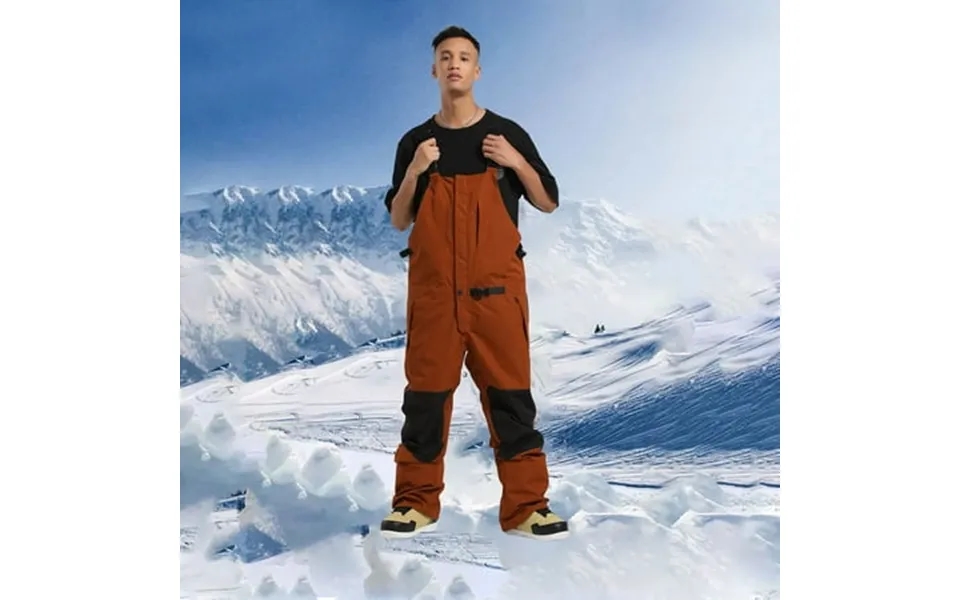 Ftwytp Men Sleeveless Ski Snow Bib Trousers Waterproof Insulated Snowboard Overalls Breathable Wide Leg Jumpsuits With P