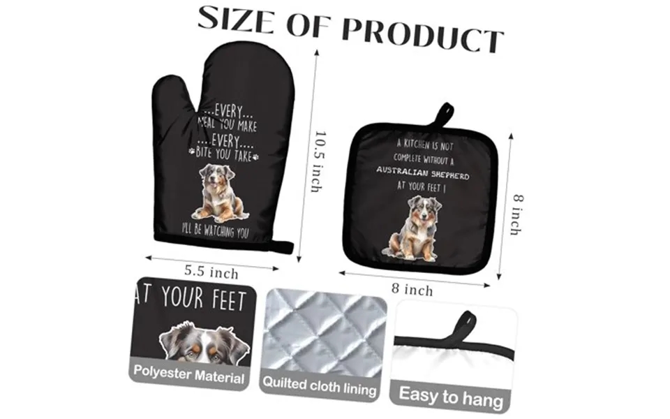 Fuliko Australian Shepherd Themed Pot Holder Set Designed For Australian Shepherd Fans Features Funny And -resistant Ove