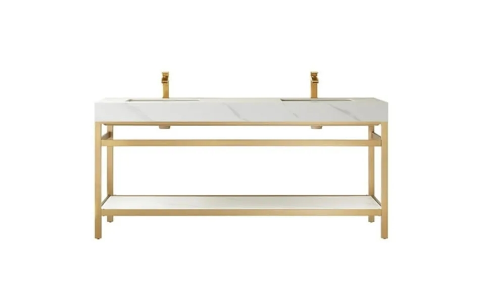 Funes 72 Double Sink Bathroom Vanity In Brushed Gold Frame White Top No Mirror