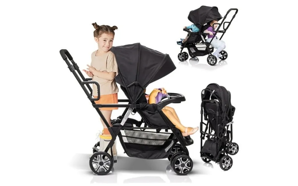Funyard Sit Upright Double Lightweight Travel Stroller With Standing Platform Canopy Tray Table