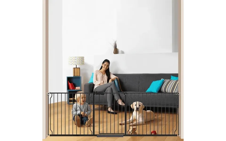 Furdear 84.9-94.9 Extra Wide Baby Safety Gate Walk Thru Black Metal Gate