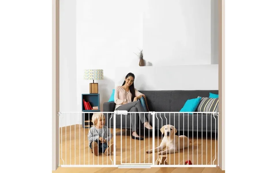 Furdear 84.9-94.9 Extra Wide Baby Safety Gate Walk Thru White Metal Gate
