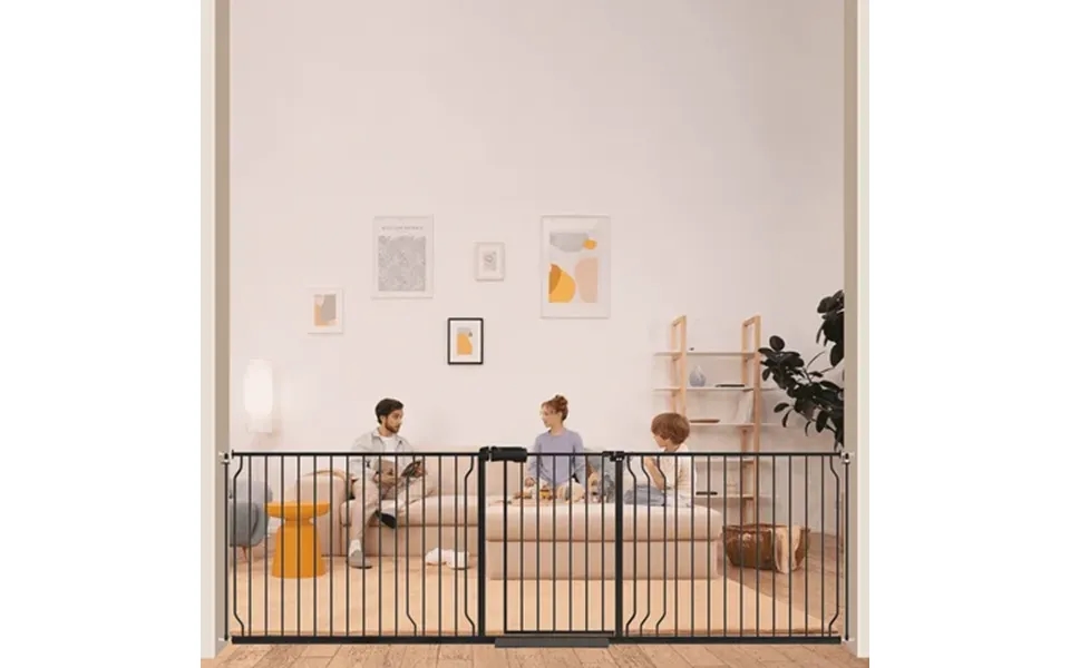 Furdear 95-104 Extra Wide Baby Safety Gate With Wall Protectors Walk Thru Black Metal Gate