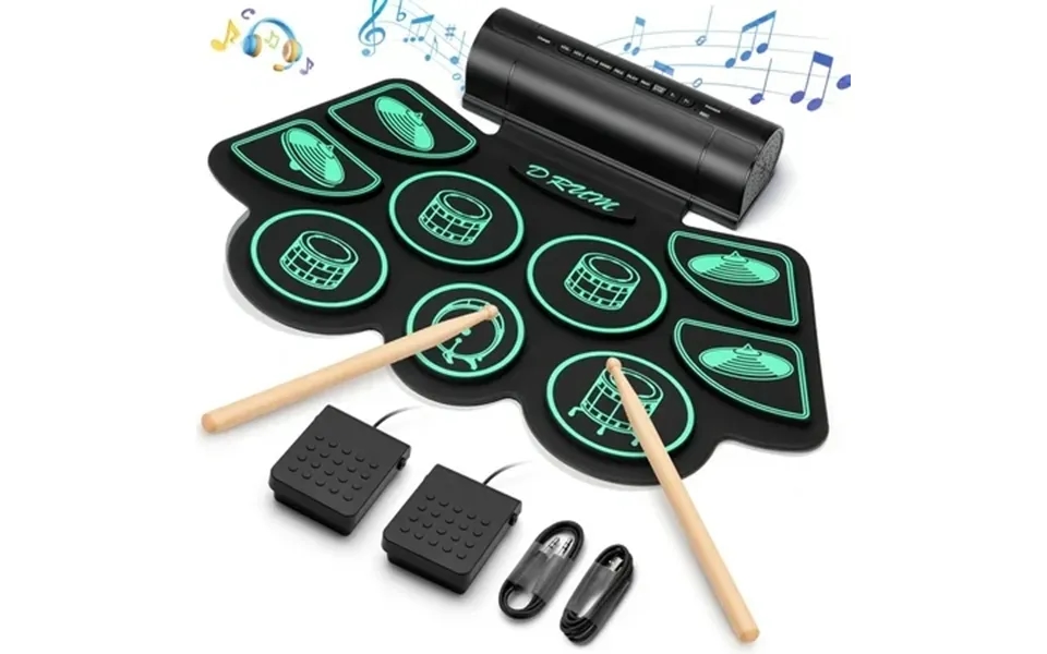Furnibear Electric Drum Set For Kids 9-pads Roll Up Drum Pad With Headphone Drumsticks & Pedals Great Holiday Xmas Birth