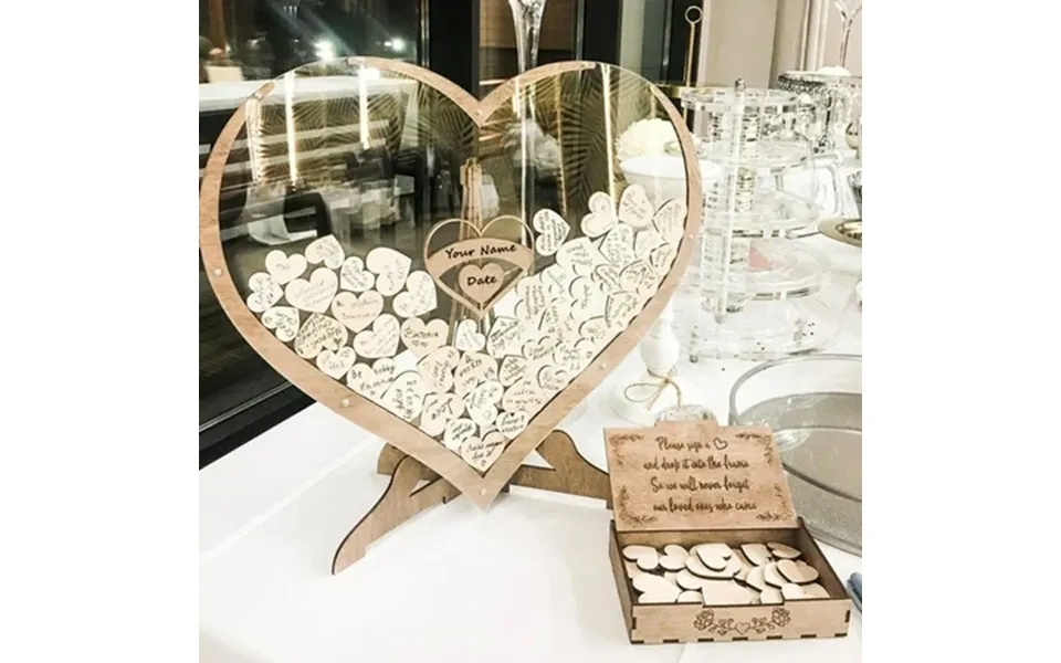 Fyeme Wedding Guest Book Kit Wooden Heart Shape Guest Book Drop Box With 1x Heart Shape Frame Box 1x Holder 1x Storage B