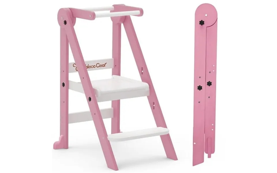 G Taleco Gear Foldable Toddler Tower Kitchen Kids Step Stool Helper Standing Tower With 3 Adjustable Heights Pink