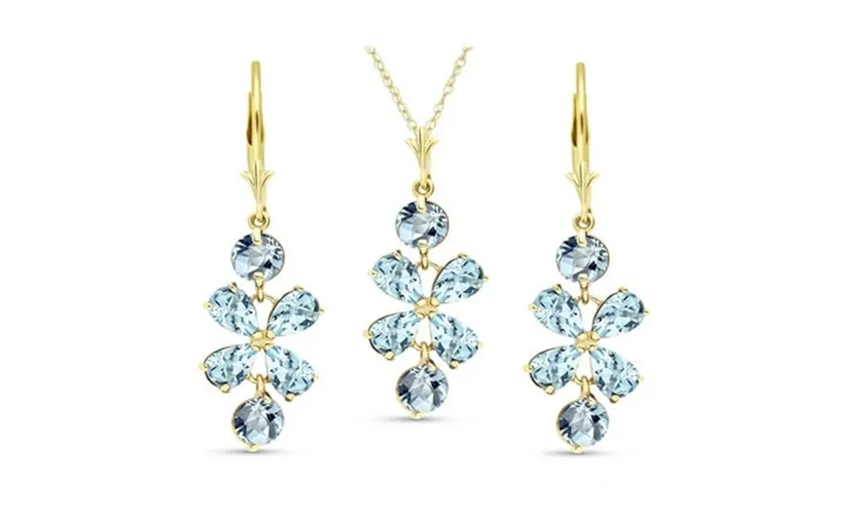 Galaxy Gold 14k 22 Yellow Gold Flower Necklace And Earrings Set With Aquamarine Gemstones