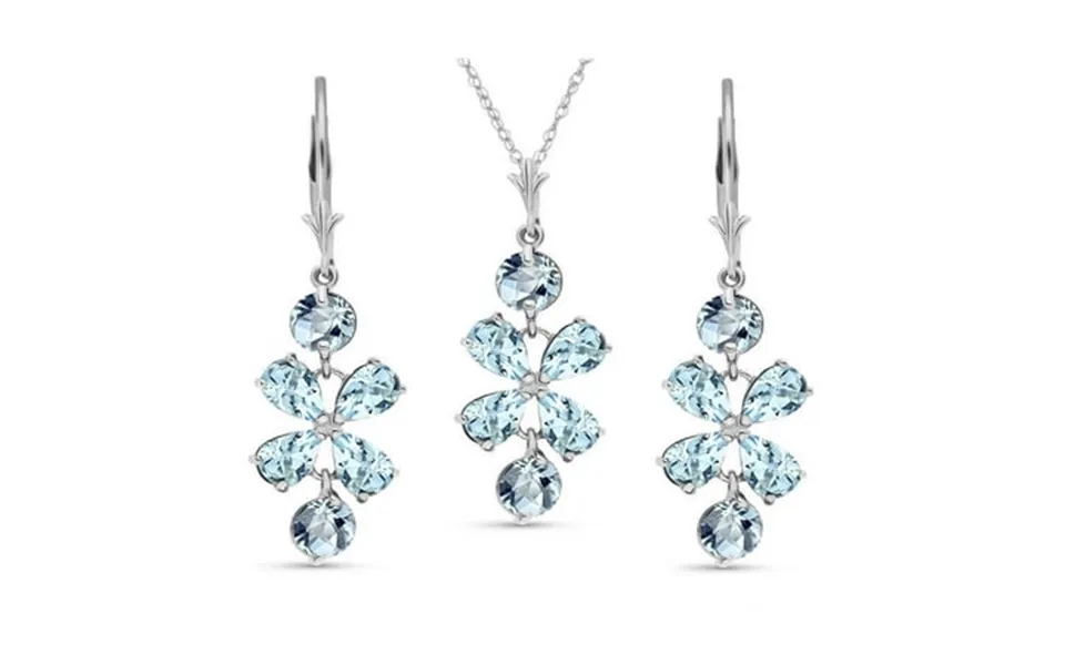 Galaxy Gold 14k 24 White Gold Flower Necklace And Earrings Set With Aquamarine Gemstones