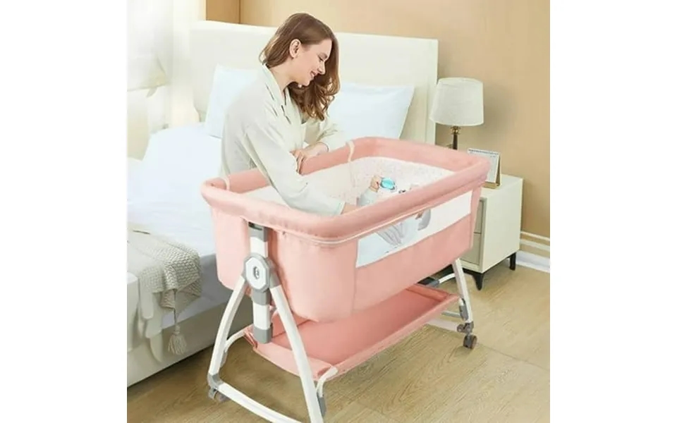 Gambe Baby Bassinet Bedside Sleeper Bassinet With Mosquito Net Diaper Stand And Storage Basket Pink