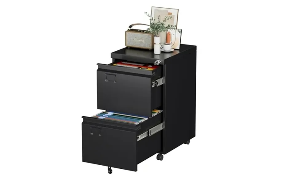 Gangmei 2 Drawer Black Mobile File Cabinets With Lock Under Desk Metal Movable Office Filing Cabinet One Pack Assembly R