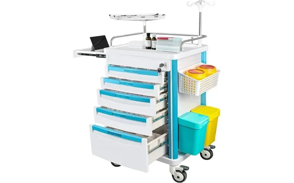 Gaonala White Rolling Storage Crash Cart 5 Drawers Power Strip 20 D X25 W X38 H Abs Silent Wheels