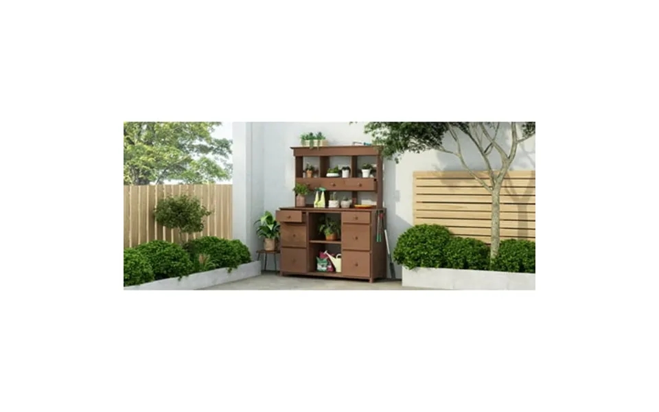 Garden Potting Bench Table Potting Benches For Outside With Multiple Drawers And Shelves Potting Table Brown