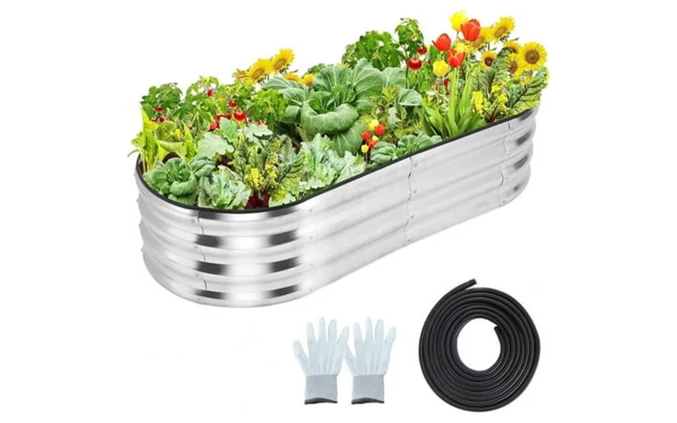 Garvee 4.5 * 2 * 1ft Galvanized Silver Planter Garden Boxes Outdoor Raised Garden Bed Oval Large Metal For Vegetables Fl