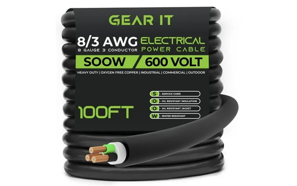 Gearit 8 3 8 Awg Portable Power Cable 100 Feet - 3 Conductor Soow 600v 8 Gauge Electric Wire For Motor Leads Portable Li
