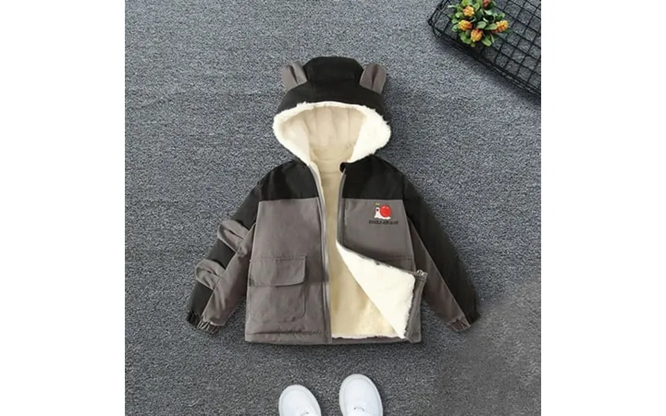 Geire Kid Outerwear Bear Hooded Plush Lined Full Zip Colorblock Long Sleeved Casual Warm Outerwear Kids Winter Clothes