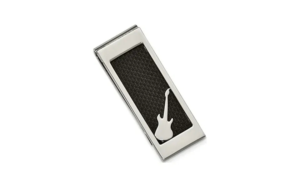 Gem & Harmony Mens Stainless Steel Black Carbon Fiber Money Clip With Guitar For Men