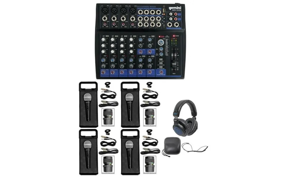 Gemini Gem-12usb 12 Channel Bluetooth Mixer W Usb 3 Band Eq 4 Mics Headphones