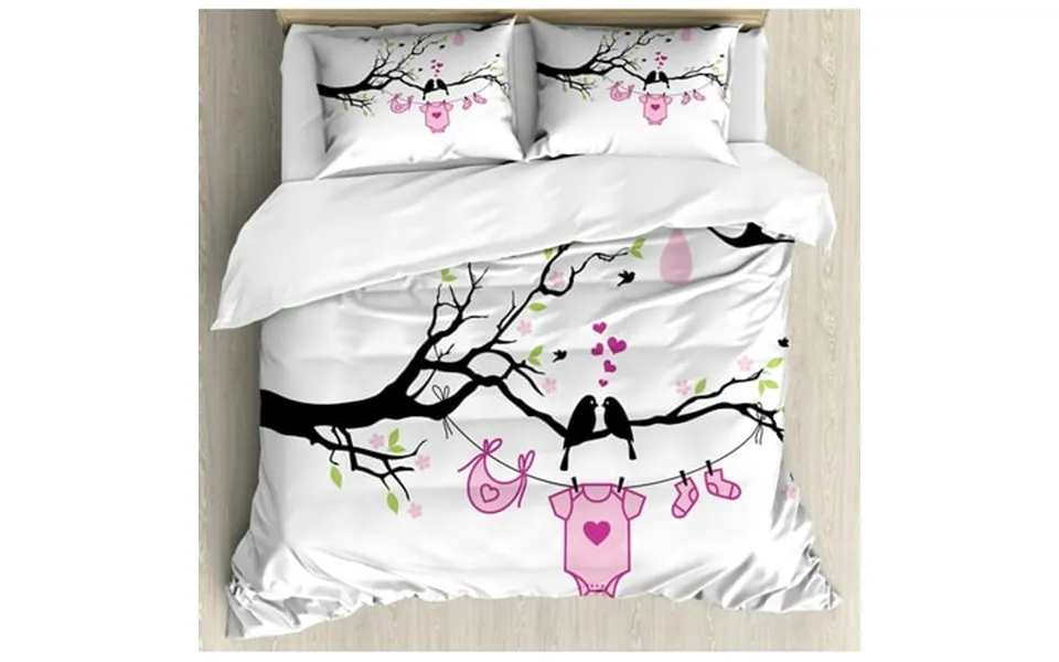 Gender Reveal Duvet Cover Set Girl Announcement Design With Birds On The Branch Hearts Love Decorative 3 Piece Bedding S