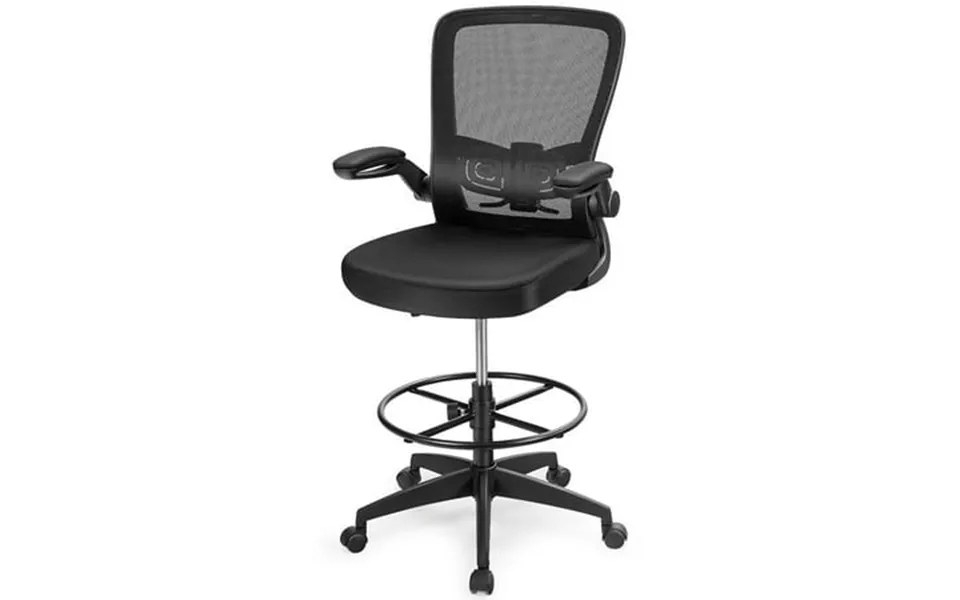 Giantex Ergonomic Drafting Chair Adjustable Tall Office Chair With Flip-up Armrest Lumbar Support Humanized Foot Ring So