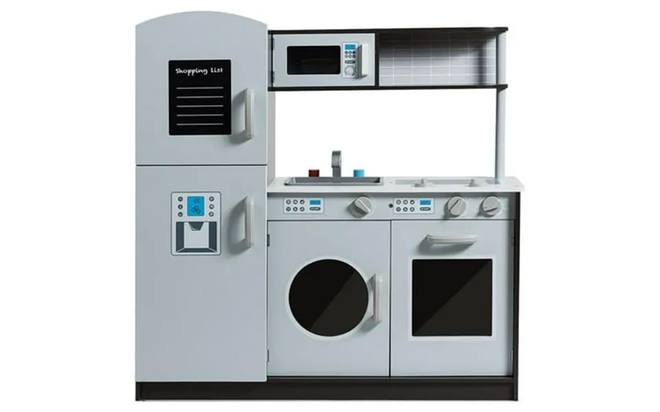 Giantex Kids Kitchen Playset Wooden Kitchen Pretend Cooking Toy W Simulated Sound Sink Stovetop Fridge Oven Microwave To