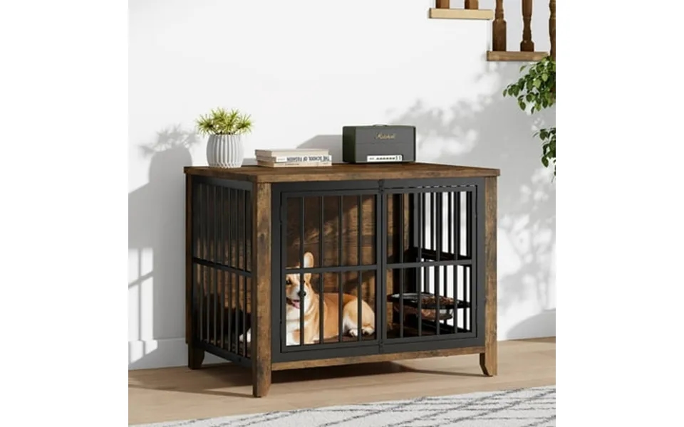 Gikpal Dog Crate Furniture With Dog Bowls Wooden Indoor Dog Crate And Kennels For Small Medium Dogs Sturdy & Stylish End