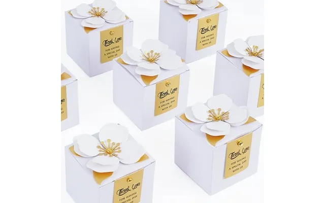Gingprous 20 Pcs White 3.54 Inch Wedding Favor Boxes With Thanks Card Square Flower Candy Boxes Paper Bridal Gift Box Fo product image