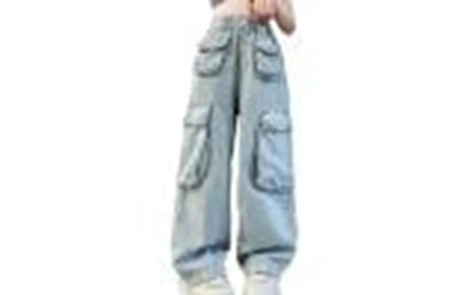 Girl Toddler Kids Infant Junior Denim Cargo Pants Casual Elastic Waist Wide Leg Jeans Pants With Multi Pockets Loose Fit