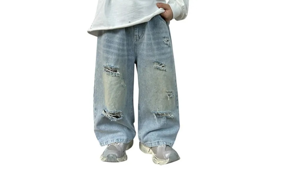 Girls Baggy Jeans Y2k Streetwear Denim Cargo Pants Elastic Waist Distressed Ripped Denim With Holes Blue Pocket Yearsrou