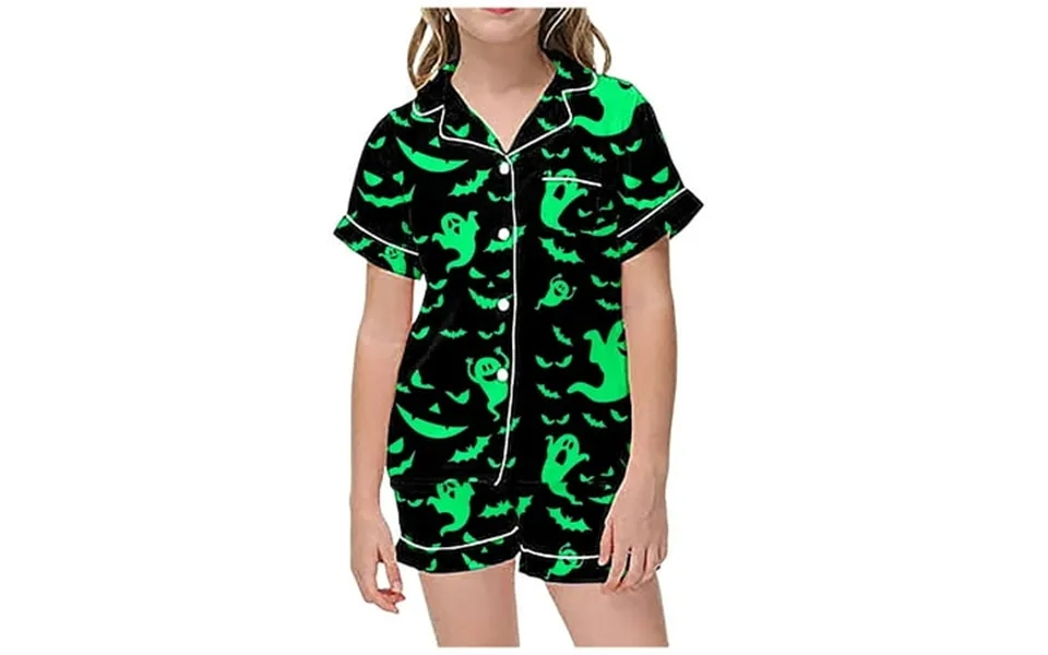 Girls Sleepwear And Robes Comfortable Pajama Set With Button Collar Short Sleeved Top And Matching Shorts For Cozy Night