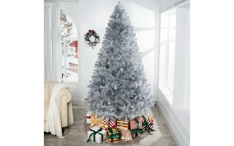 Giselle 7.5ft Silver Prelit Christmas Tree With 1412 Branch Tips 600 Warm Lights And Metal Stand 53 Wide Realistic Artif