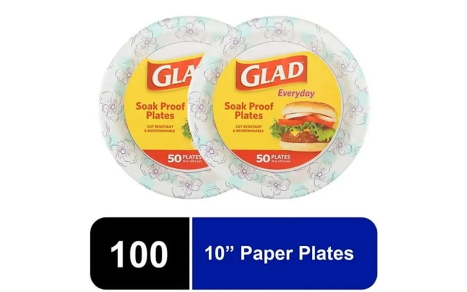 Glad Everyday 10 Round Paper Plates Blue Flower 2 Pack 100 Plates Total 4 Count