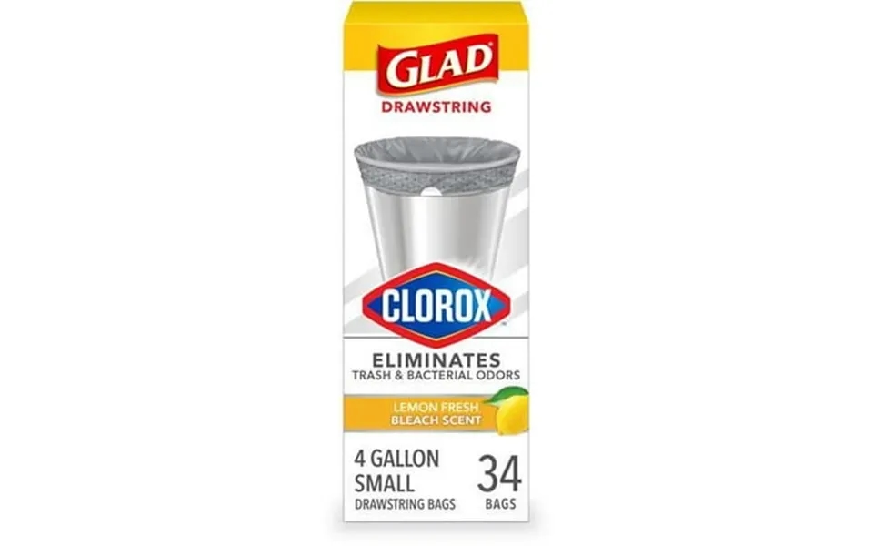 Glad Small Drawstring Trash Bags With Clorox 4 Gal Lemon Fresh Bleach 34 Ct