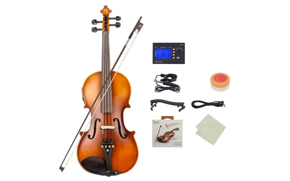 Glarry 4 4 Solid Wood Eq Violin Case Bow Violin Strings Shoulder Rest Electronic Tuner Connecting Wire Cloth Matte