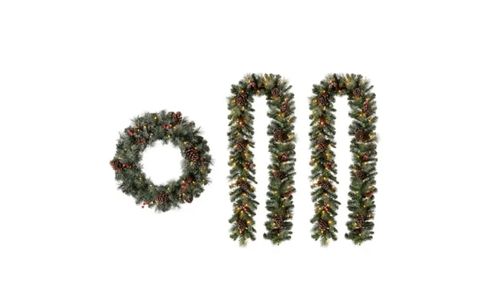 Glitzhome 24 D Pre-lit Glittered Pine Cone Christmas Wreath And Matched 2 Pack 9ft Garland Set